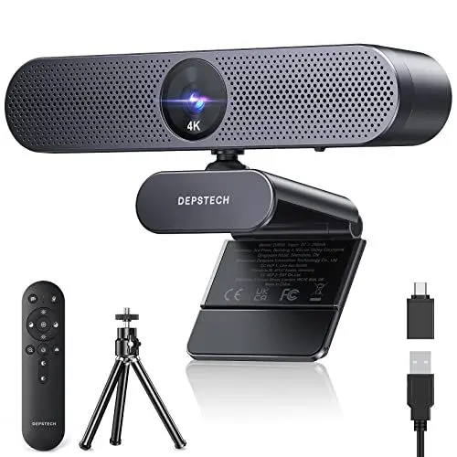 Produktbild: DEPSTECH DW50 Pro Webcam 4K, Ultra HD mit Mikrofon, 3-facher Zoom, 1/2.55 Sony Sensor, Duale Mics mit Geräuschunterdrückung, Fernbedienung, Autofokus Streaming Kamera für PC Laptop Mac, Teams