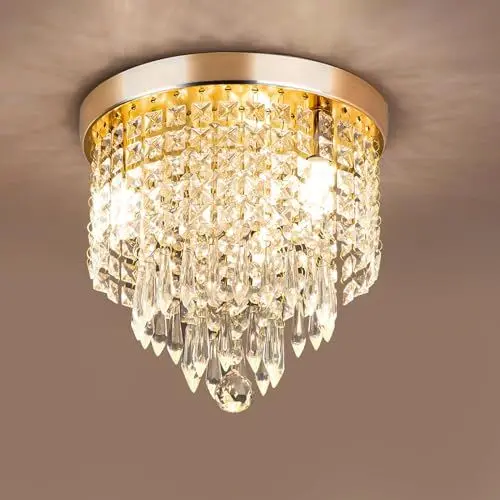 Produktbild: Depuley Kristall Kronleuchter Modern für Wohnzimmer: Lampe Deckenleuchte Kristalle mit Elegantem Design für Schlafzimmer Flur Küche - Gold Deckenlampe Kristall für Decke - G9-Kopf Kristall lampen