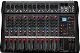 Produktbild: Depusheng DA12 mischpult dj mit USB Laufwerk für Computeraufnahmen Bluetooth 12 Kanal Audio Mixer XLR Mikrofonbuchse 48V Stromversorgung Cinch Eingang/Ausgang