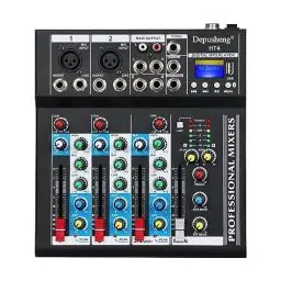 Produktbild: Depusheng HT4 Bluetooth DJ Mischer kompatible professionelle tragbare digitale mischpult dj mit USB 4 Kanal audio Mixer für Studioaufnahmen, Schwarz