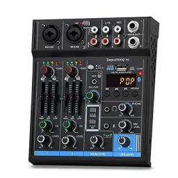 Produktbild: Depusheng M4 Professioneller Audiomixer Soundboard Konsole Systemschnittstelle 4 Kanal Digital USB Bluetooth MP3 Computereingang 48V Phantomspeisung Stereo DJ Studio Streaming
