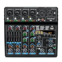 Produktbild: Depusheng M6 6 Kanal DJ Mixer tragbare Bluetooth MP3 audio mischpult integrierte 256 digitale Effekte USB Schnittstelle für Computeraufzeichnung Live Streaming Podcasting Karaoke