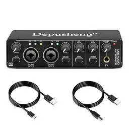Produktbild: Depusheng RX2 USB Audio Interface Computer Aufnahme Soundkarte Audio Mixer Audio Interface für Home Studio kann 48V Kondensatormikrofon anschließen, Gitarrenaufzeichnung