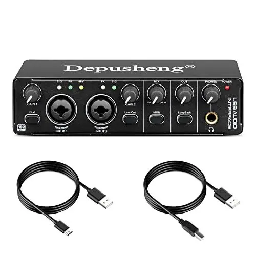 Produktbild: Depusheng RX2 USB Audio Interface Computer Aufnahme Soundkarte Audio Mixer Audio Interface für Home Studio kann 48V Kondensatormikrofon anschließen, Gitarrenaufzeichnung