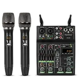 Produktbild: Depusheng UF4-M Studio Audio Sound Mixer Board 4 Kanal Bluetooth kompatibles professionelles tragbares digitales DJ Mischpult mit drahtlosem Mikrofon Mischpulte für Studioaufnahmen