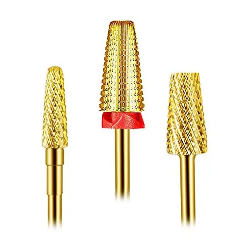 Produktbild: Depvko 3-teiliges Nagelbohrer-Set, 5-in-1-Bohrer für Nägel 3/32 Zoll, konischer Schaft und kegelförmige Hartmetall-Nagelbohrer für Acryl- oder Gel-Entferner (Gold)