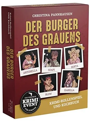 Produktbild: Der Burger des Grauens. Krimidinner-Rollenspiel und Kochbuch. Für 6 Spieler ab 12 Jahren.: Das perfekte Krimi-Event für zu Hause. 72 Anweisungskarten, 6 Einladungsschreiben und Tischkarten