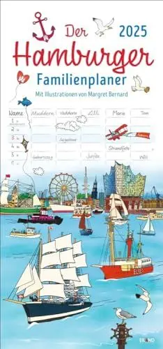 Produktbild: Der Hamburger Familienplaner 2025 - Margret Bernard: Familienkalender mit 5 Spalten. Witziger Familien-Wandkalender mit Schulferien. Hamburg Kalender 2025. (Familienplaner Eiland)