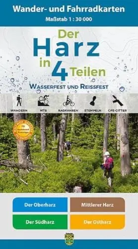 Produktbild: Der Harz in 4 Teilen: Wasserfestes und reißfestes Wander- und Fahrradkarten-Set: Der Oberharz • Mittlerer Harz • Der Südharz • Der Ostharz