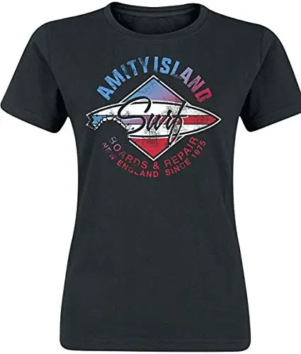 Produktbild: Der Weisse Hai Amity Island Frauen T-Shirt schwarz M 100% Baumwolle Fan-Merch, Filme, Horror
