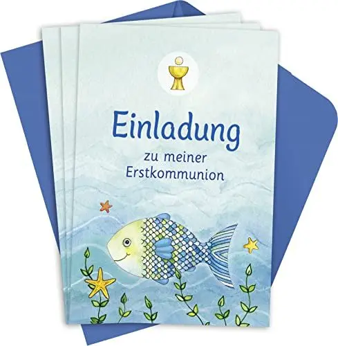 Produktbild: Der Wunschfisch. Einladungskarten zur Erstkommunion: 8 Einladungskarten mit dem beliebten Wunschfisch-Motiv, mit farblich passenden Umschlägen (Der Wunschfisch - Zur Erstkommunion)