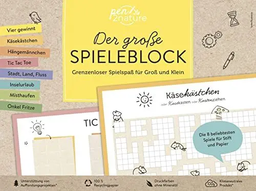 Produktbild: Der große Spieleblock. Umweltfreundlicher Spielspaß für Groß und Klein: Nachhaltiger, bunter Spiele-Block auf Recyclingpapier. Für Spieleabende mit der ganze Familie (pen2nature family)