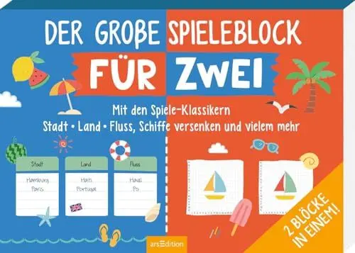 Produktbild: Der große Spieleblock für zwei: Mit den Spiele-Klassikern Stadt-Land-Fluss, Schiffe versenken und vielem mehr | 2 Spieleblöcke mit jeweils über 90 Vorlagen für verschiedene Schreibspiele