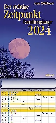 Produktbild: Der richtige Zeitpunkt Familienplaner 2024 - Monats-Wandkalender zum Aufhängen, mit Spiralbindung, 22,4 x 48,5 cm