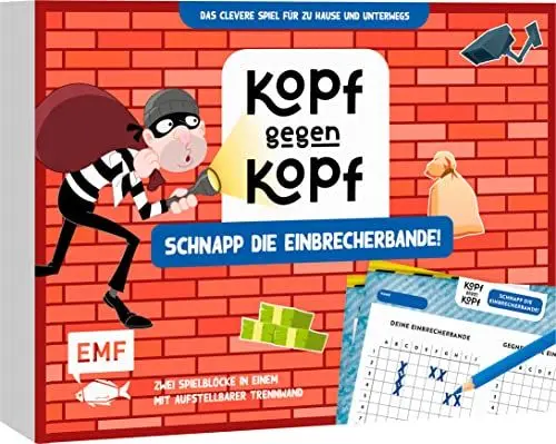 Produktbild: Der ultimative Spielblock: Kopf gegen Kopf – Schnapp die Einbrecherbande!: Für zu Hause und unterwegs – Zwei Spielblöcke in einem mit aufstellbarer Trennwand und 80 Blättern für Kinder ab 6 Jahren