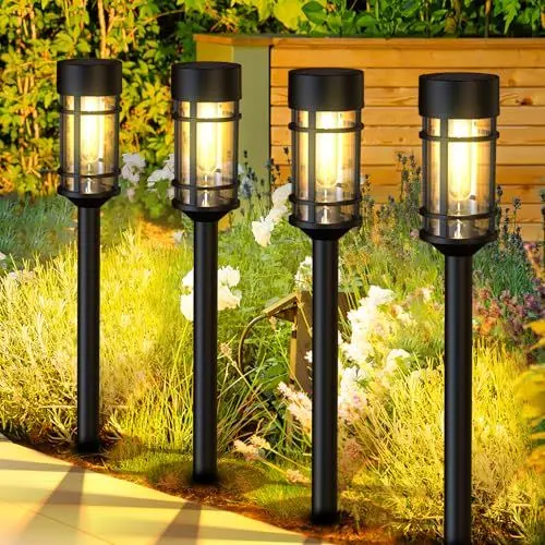 Produktbild: DERAYSION Solarlampen für Außen Garten,4 Stück Solar Gartenleuchten,IP65 Wasserdichte Solarleuchten Garten, Garten Deko für Rasen, Gärten, Hof, Geschenke(Schwarz)