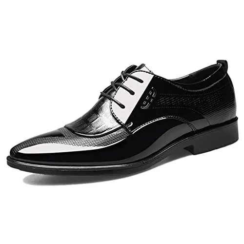 Produktbild: Derbys Herren Lackleder Schnürschuhe Anzugschuhe Schnürhalbschuhe Klassischer Business Formell Schwarz 38 EU
