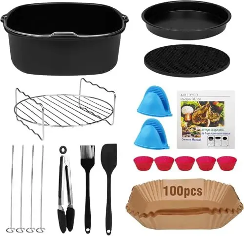 Produktbild: Heißluftfritteuse Zubehör, 15-teiliges Quadratisches Airfryer Zubehör für Cosori 5.5L (CP158 CS158 CO158), Philips XXL 7.3L (HD9650 HD9762 HD9860 HD9870 HD9285), Cecotec 5.5L 6L, KLAMER 5.5L