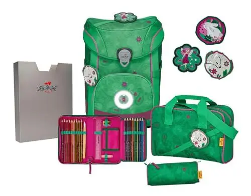 Produktbild: DerDieDas ErgoFlex Easy LED Schulranzenset 5-teilig Paisley Green
