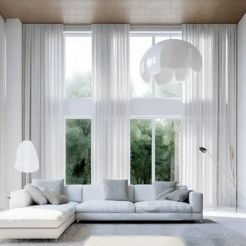 Produktbild: DerF HOME Voile Vorhang gardinen nach Mass mit Kräuselband, Weiß, Verschiedene Größen zur Auswahl,100% Polyester, Lichtdurchlässig, Privatsphäre schützend, Inklusive Haken