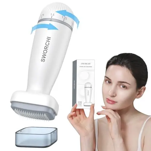 Produktbild: Derma Stamp Einstellbar, Professionelles Microneedling Pen Derma Roller mit Echte Nadeln, Dermapen Microneedling Roller für Gesicht Körper Haare Dermastamp 0.5 1 1.5 2mm für Frauen Männer
