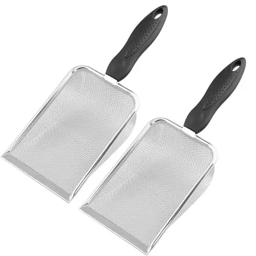 Produktbild: DERNORD Reptilien Siebschaufel Metall Sandsieb Feiner Sand Scoop Terrarium Sand Hamster Leopardgecko Reiniger Scooper 2 Pack