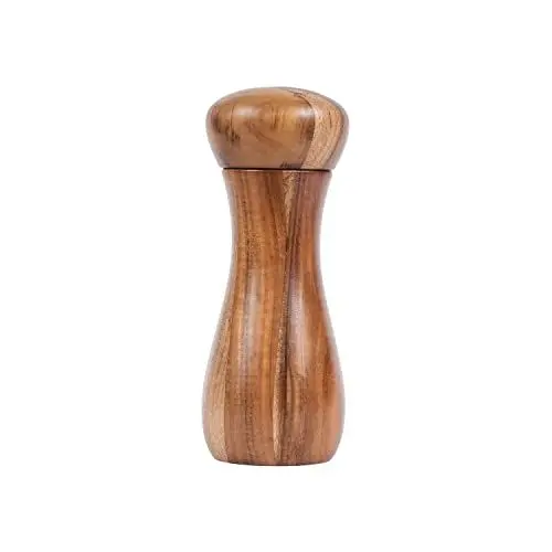 Produktbild: DeroTeno Pfeffermühle, Mahlmühle, einstellbares Keramikmahlwerk für Pfeffer und Salz, Akazienholz, Höhe 15.5 cm, Durchmesser 6 cm (Tablett ist NICHT inbegriffen)
