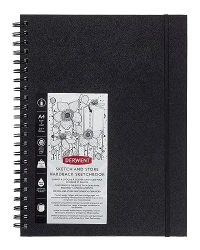 Produktbild: Derwent Sketch & Store Hardcover Skizzenbuch, A4 Hochformat, Zeichnen & Schreiben, 56 Blatt, Säurefreies Papier, Sketch Buch, Spiralgebundener Buchrücken, Professionelle Qualität, 2102178