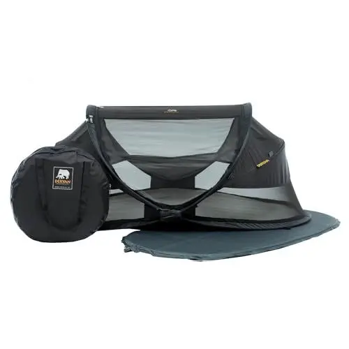 Produktbild: Deryan Baby Reisebett mit Matratze ab Geburt bis 2,5 Jahre - Pop Up Babybett Babyzelt in 2 Sekunden aufgestellt - inkl. Moskitonetz & Reisetasche - 120x75x50cm (Schwarz)