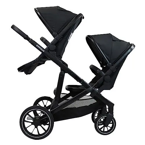 Produktbild: Deryan EVY V2 Kinderwagen für 2 Kinder - für Neugeborene, Kleinkinder & Kinder im Vorschulalter - Baby Kinderwagen Buggy bis 50kg - Baby Wagen - Reise Kinderwagen 2 in 1 Komplettset - Schwarz