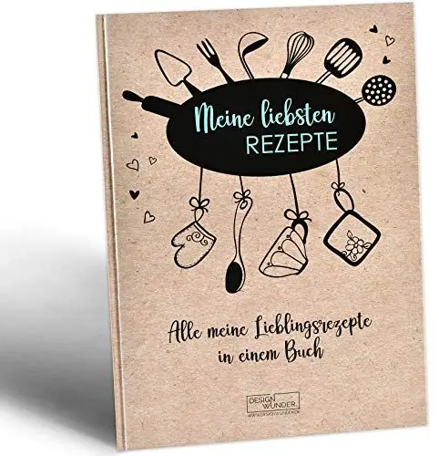 Produktbild: DESIGN WUNDER® Rezeptbuch zum Selberschreiben A4 aus 100% recyceltem Papier - Meine Lieblingsrezepte zum Selberschreiben & Ausfüllen gesammelt im eigenen Rezeptbuch - DIY Kochbuch selbst schreiben