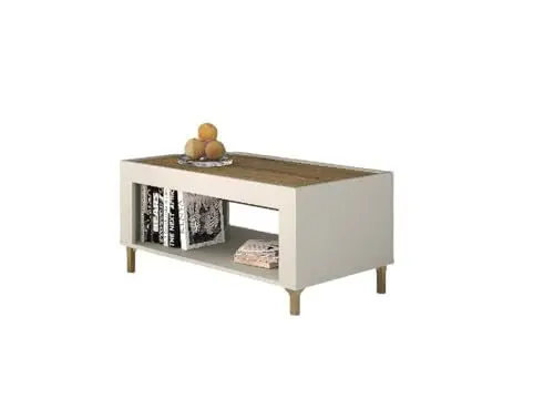 Produktbild: Design Couchtisch DM-1 Eiche Whisky Tisch Wohnzimmertisch Ablagefläche, Farbe:Eiche Whisky - Creme Kaschmir