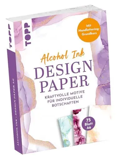 Produktbild: Design Paper DIN A6 Alcohol Ink: 75 Motivpapiere (DIN A6, 220 g/m²), in 25 Designs, 16 Seiten Handlettering-Grundkurs, Softcover