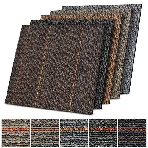 Produktbild: Floordirekt Teppichfliesen Berlin | selbstliegend | Strapazierfähig und pflegeleicht | Bodenbelag für Büro und zu Hause | 50x50 cm | rutschfeste Rückseite | Streifen-Optik (Anthrazit K5)