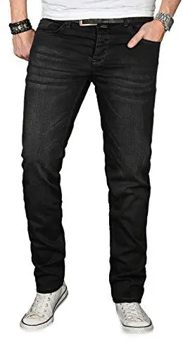 Produktbild: Designer Herren Jeans Hose Regular Slim Fit Jeanshose Basic Stretch (AS-056 - W32 L30) , Schwarz Effect