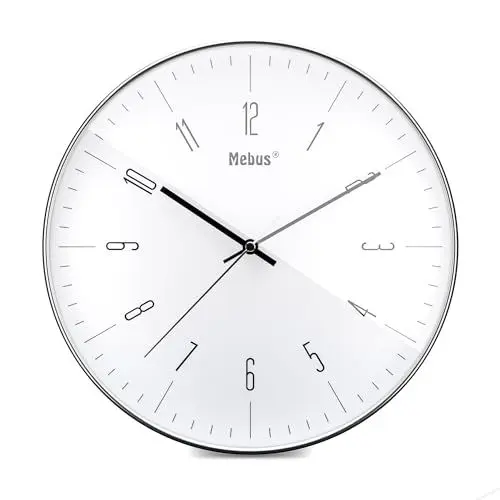 Produktbild: Designer Quarz-Wanduhr in Metall-Optik, hochwertiges Quarzwerk, 30 cm Durchmesser, Farbe: Chrome/Silber, Modell 18950