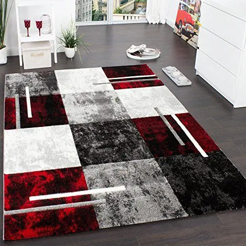Produktbild: Paco Home Designer Teppich Modern mit Konturenschnitt Karo Muster Grau Schwarz Rot, Grösse:80x150 cm