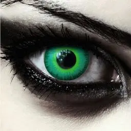 Produktbild: DESIGNLENSES, Gift- grüne farbige Kontaktlinsen mit Stärke, 1 Paar (2 Stück), für Halloween Karneval Joker Kostüm, weiche Monatslinsen Farblinsen, 
