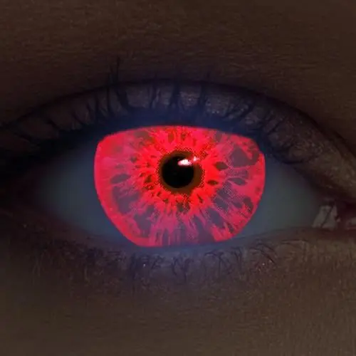 Produktbild: DESIGNLENSES, Leuchtende Halloween The Purge Kostüm Kontaktlinsen rot, 1 Paar (2 Stück),weiche UV Neon Farblinsen 