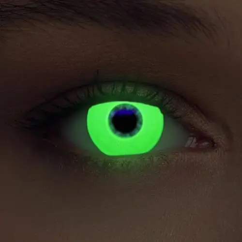 Produktbild: DESIGNLENSES, Leuchtende grüne Halloween The Purge Kostüm UV Licht Kontaktlinsen, 1 Paar (2 Stück),weiche Schwarzlicht Farblinsen ohne Stärke (Glowing Green)