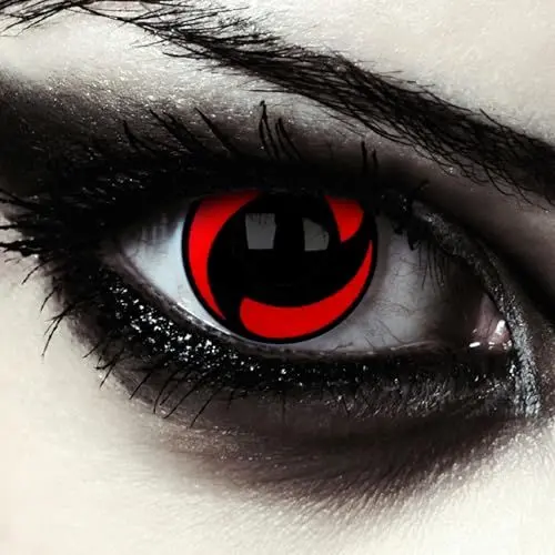 Produktbild: DESIGNLENSES rot schwarze farbige Kontaktlinsen, 1 Paar/ 2 Stück, Sharingan Itachi Uchiha Mangekyou Cosplay 