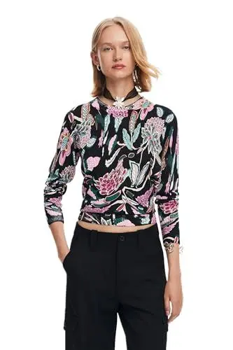Produktbild: Desigual Damen Woman Flat Knit Thin Gauge Pullover Sweater, Schwarz, L EU