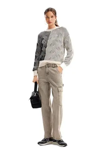 Produktbild: Desigual Women's Woman Flat Knit Thick Gauge Pullover Sweater, White, XXL