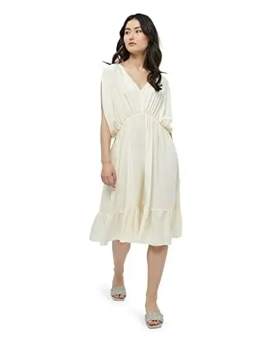 Produktbild: DESIRES DamenKurzärmeliges Kleid mit mittlerer Wadenlänge, Weiße Pfingstrose, L