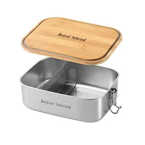 Produktbild: Desivel Edelstahl Brotdose und Lunchbox 800ml - Bambus Deckel Bento Box für Kinder und Erwachsene（800ml）
