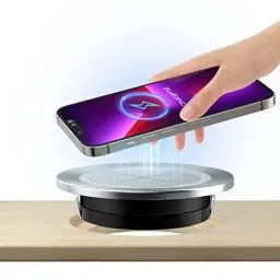 Produktbild: Desk Wireless Charger, Induktionsladegerät Einbau Fast Kabelloses Ladegerät Induktive Ladestation Einbau von Furniture Grommet, kompatibel mit iPhone 16/15/14/13/12 Pro/Max, Samsung Serie, Silber