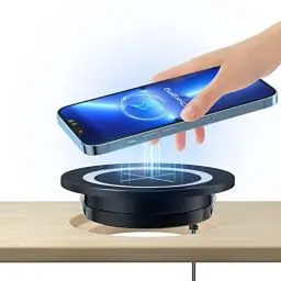 Produktbild: Desk Wireless Charger, JE Make IT Simple Fast Kabelloses Ladegerät Induktive Ladestation Einbau von Furniture Grommet, kompatibel mit iPhone 16/15/14/13/12/11, AirPods 3/2/Pro, Samsung Galaxy-Serie