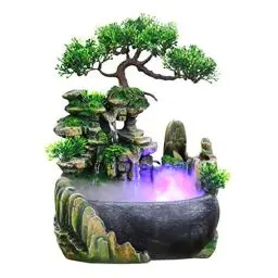 Produktbild: Desktop-Brunnen,LED Wasserfall Desktop Brunnen mit Farbwechsel,Indoor Desktop Brunnen für die Schreibtischdekoration Simulation Steingarten Luftbefeuchter Dekor (EU 220V)