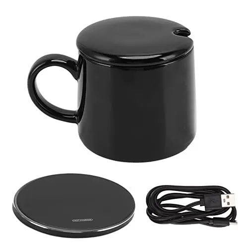 Produktbild: Desktop-Kaffeewärmer mit Tassenset 50 ° C Konstante Temperatur USB-Smart-Tassenwärmer mit Kabelloser Aufladung für den Elektrischen Kaffeewärmer zu Hause (Schwarz)