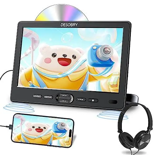Produktbild: DESOBRY 10,5 Zoll Auto DVD Player mit Kopfstützenhalterung, tragbarer DVD-Player für Auto mit Kopfhörer, Disc-Eingang mit Saugnapf, Unterstützung von 1080P-Video, HDMI-Eingang, USB/SD-Kartenleser